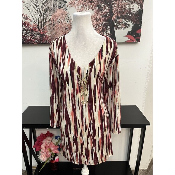 JM collection Women’s Plus Tunic V Neck Size 3XL Asymmetrical Hem Long Sleeve - Picture 1 of 10